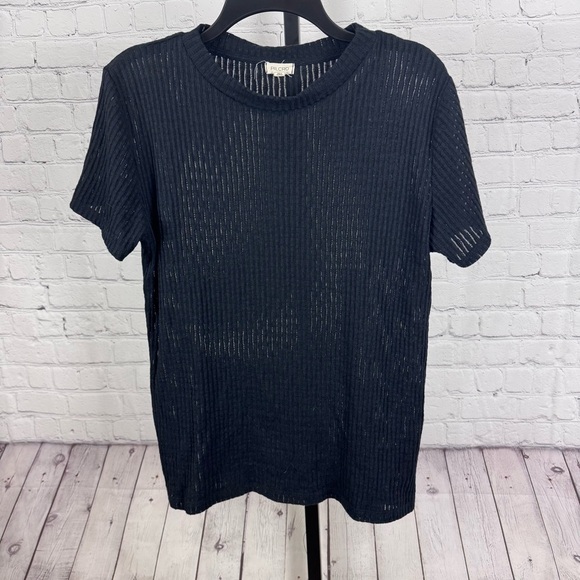 Pilcro Semi Sheer Ribbed Short Sleeve Black Top Size XL - Picture 1 of 6